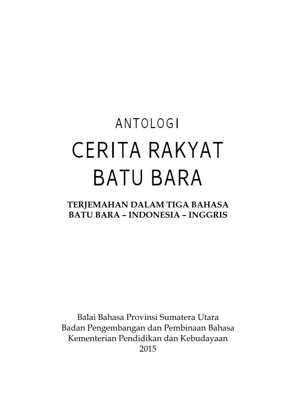 Sampul Antologi cerita rakyat Batu Bara