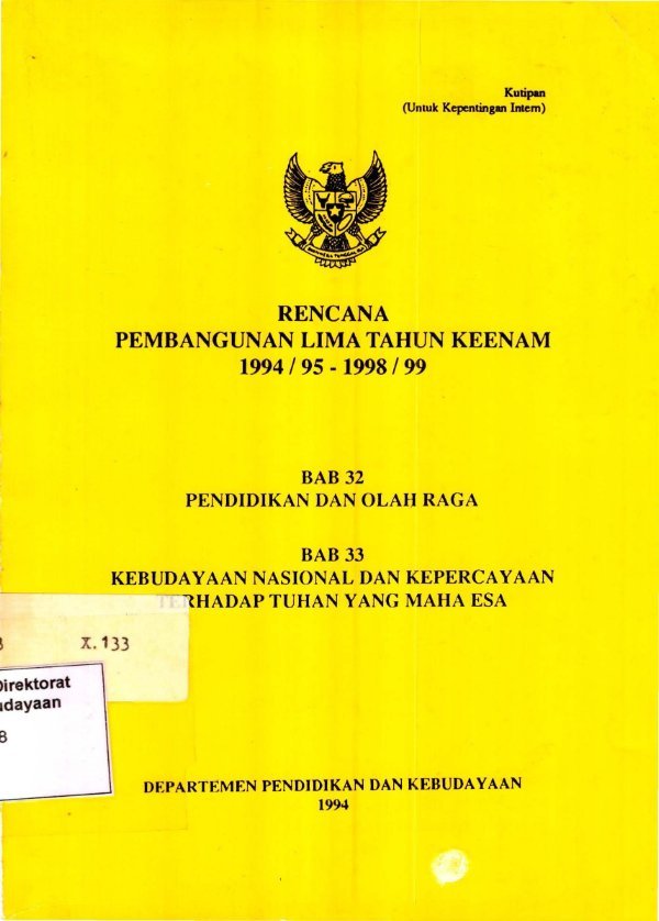 Sampul Rencana pembangunan lima tahun keenam 1994/95 - 1998/99