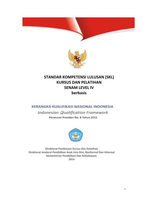 Sampul Standar kompetensi lulusan (SKL) kursus dan pelatihan senam level IV berbasis kerangka kualifikasi nasional Indonesia