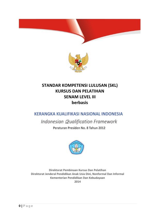 Sampul Standar kompetensi lulusan (SKL) kursus dan pelatihan senam level III berbasis kerangka kualifikasi nasional Indonesia