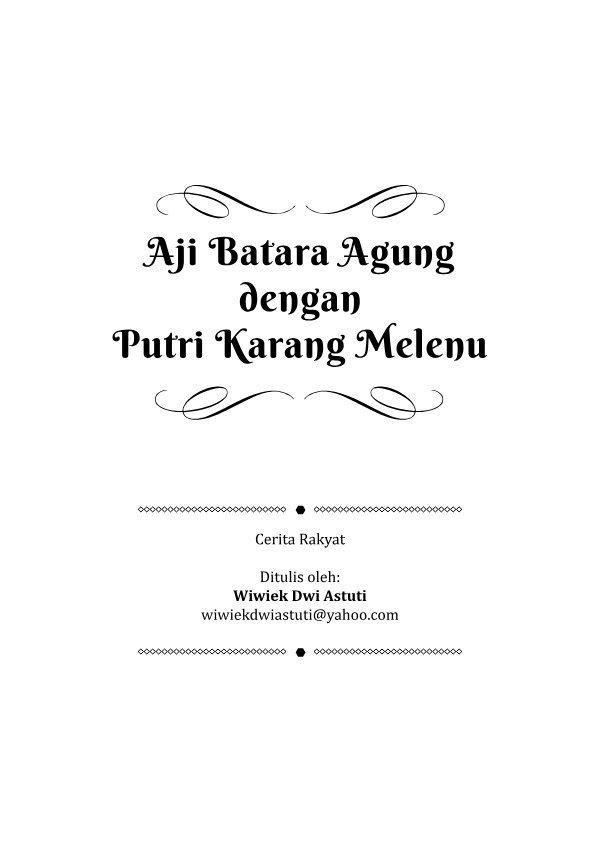 Sampul Aji Batara Agung dengan Putri Karang Melenu